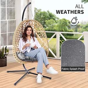 Sedia a Dondolo Moderna per Esterni con Telaio in Acciaio Resistente e Rattan PE, Comoda con Cuscino, per Giardino, Patio e Balcone - Product Image 5