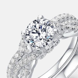 Bague de fiançailles torsadée en argent S925 avec halo de moissanite pour femme, alliance de mariage - Product Image 3