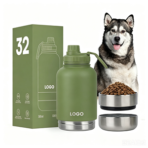 En stock, bouteille d'eau intégrée pour humains et animaux de compagnie en acier inoxydable 304, grande capacité, bouteille isotherme sous vide avec poignée de transport - Product Image 1