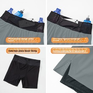 Shorts de course à pied sportifs pour hommes, taille haute, couleur unie, double couche, avec faux cordon de serrage, pour l'été, l'extérieur, le marathon, le fitness et le basketball - Product Image 3