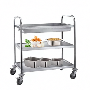 Carrito de Servicio de 3 Niveles Pequeño de Acero Inoxidable, Tubo Redondo de 0.8mm, con Ruedas Silenciosas para Cafetería - Product Image 3