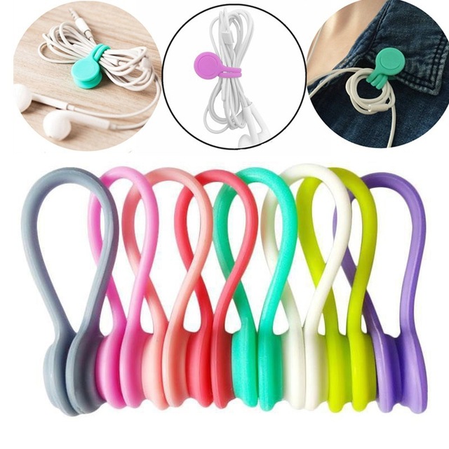 Customized Silicone Reusable Colorful Rubber Magnetic Cable Ties Clip for Electronics Magnetic Organizer Cable Ties