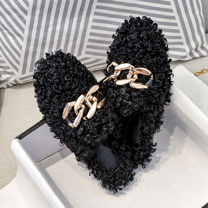 Femmes hiver laine d'agneau appartements <span class=keywords><strong>Mules</strong></span> Femme chaîne décor peluche bouclés fourrure fourrure moelleux mocassins pantoufles - Product Image 4