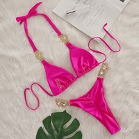 Stok segitiga atas kain bergaris ganda mulus pakaian renang wanita permata Bikini Scrunch Butt baju renang