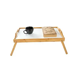 ハンドル付き竹製ベッドトレイテーブルソファ朝食トレイサービングトレイ大人の子供がスナックやラップトップテレビを食べる