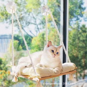Hamaca para gatos de madera, color madera natural, cama para gatos para colgar en la ventana, para uso en interiores y exteriores. - Product Image 1