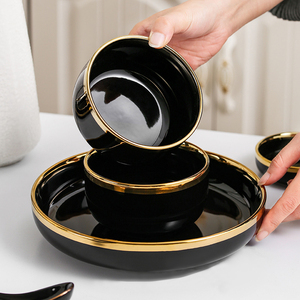 Electroplated Gold Trim Tableware <b>Set</b> FDA-Certified Matte Ceramic <b>Dinnerware</b> Collection 12pc Customizable Hotel & Home Service - Product Image 4