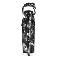 Chaussures de pole dance sexy en PU texture serpent, talon de 20 cm, bout ouvert, lanières extra longues, semelle épaisse, logo personnalisé, vente en gros