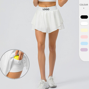 Jupe de sport décontractée pour femme, taille européenne OEM, légère, 3 couches, ourlet irrégulier, short intégré, poche, tennis - Product Image 1