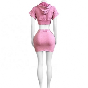 2024 flores fritas Vintage Patchwork botón Sudadera con capucha a juego <span class=keywords><strong>Mini</strong></span> falda ropa de mujer conjuntos lavados con ácido - Product Image 6