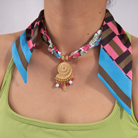 Manna Vintage Acier Inoxydable Croix Evil Eye Chunky Charms Foulard en Soie Ruban Collier pour Femmes