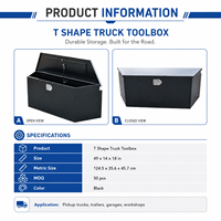 Boîte à outils de camion en acier au carbone de 49 pouces, style T, avec porte rabattable, revêtement en poudre noire, verrouillable, pour remorque, camionnette, camions de travail