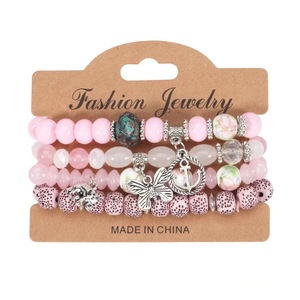 Bracelet élastique multicouche YL, nouveau style bohème ethnique européen et américain, avec pendentifs papillon, ancre de <span class=keywords><strong>bateau</strong></span> et éléphant en pierre naturelle - Product Image 4