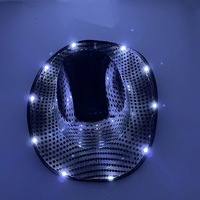 Bon marché Prix Cowboy LED Party Hat Jazz Light up Hat Dance Show Stage Props Shiny Sequins Cowgirl Hats