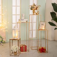 Hochzeitsdekorationen Hohe Rechteckige Säule Gold Metall Eisen Blumenständer Vase für Tischdekoration