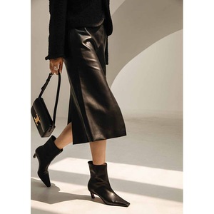 <span class=keywords><strong>Bottines</strong></span> en cuir noir pour femmes, bout carré, talon kitten, <span class=keywords><strong>bottines</strong></span> tendance pour tous les jours et le bureau, vente en gros - Product Image 4
