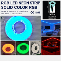 Ruban LED néon RGB 12x25mm, LED néon latérale, étanche, lumière néon RGB, DC24V SMD5050 pour projets extérieurs