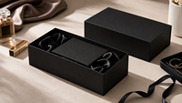 Boîte cadeau rigide pliable magnétique de luxe noire avec logo personnalisé, laminage mat, doublure en éponge, emballage écologique pour vêtements et chaussures