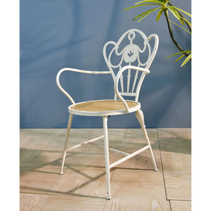 ART NEST INNOVA European Modern Rustic <b>White</b> Metal Frame Accent <b>Chair</b> Durable <b>Wooden</b> Seat Home Living Room Bar <b>Dining</b> <b>Chair</b> - Product Image 1