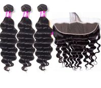 Extensions de cheveux brésiliens vierges Remy à cuticules alignées, tissages frontaux en dentelle, lots de mèches, densité 150%, couleur naturelle, sans nœuds