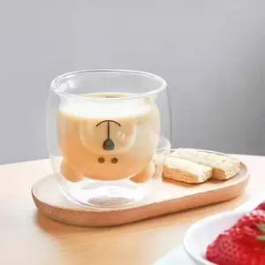 Оптовая продажа креативная мультяшная двойная настенная кружка из боросиликатного стекла чашка утка Медведь чашка