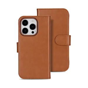 Grosir kustom dompet mewah Flip Case aksesoris ponsel kulit jahitan casing ponsel untuk iPhone 15 14 13