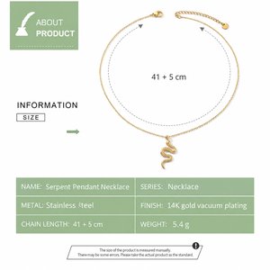 Collier pendentif serpent en acier inoxydable plaqué or 14 carats sous vide, bijou texturé en forme de serpent - Product Image 4