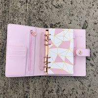 Organiseur de carnet à anneaux A6 en cuir PU personnalisé avec impression, pochette de rangement