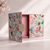 Boîte cadeau rigide magnétique personnalisée à double porte, imprimée de motifs floraux, emballage cosmétique, boîte de rangement pour bijoux