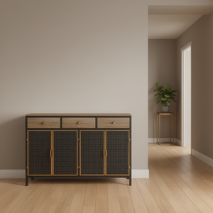 Modern 48 In Wide 4 Door <b>Sideboard</b> With 3 Drawers <b>Storage</b> Cabinet Entryway Living Room Office Bedroom Furniture - Product Image 2