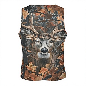 Men's Lightweight Knitted Deer Print Tank <b>Top</b> Sleeveless Casual Summer Outdoor Hunting Style O-Neck Breathable Polyester <b>Mesh</b> - Product Image 3