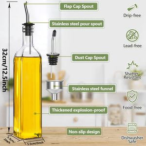 Clear Glass Eco-Friendly Cute Multifunction Oil & Vinegar Dispenser Bottle Set 17oz with Cover Funnel <b>Label</b> for <b>Kitchen</b> Storage - Product Image 3