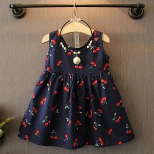 Vestido de Niña con Estampado de Cerezas, Sin Mangas, Ropa Infantil de Verano, Vestido Tipo A de Una Pieza, Gran Venta - Product Image 1