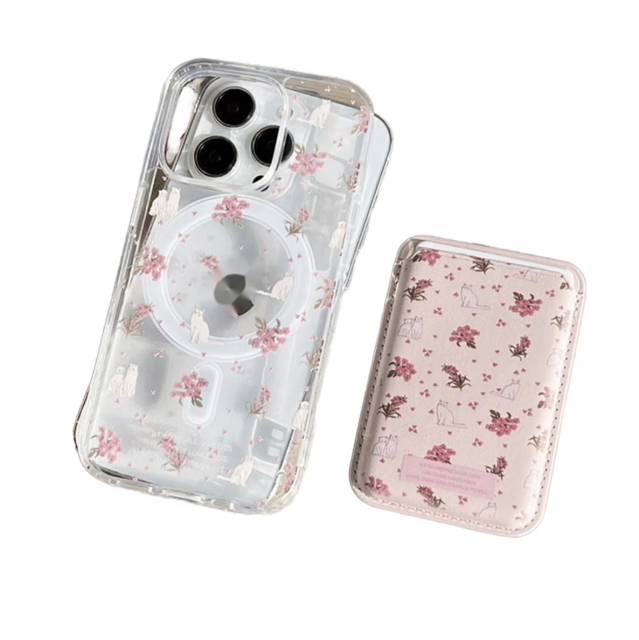 Qeeca Magnetic Phone Card Holder Wallet Case with Printing for 11 Pro/12/13/14/16 PU Leather Cute Design
