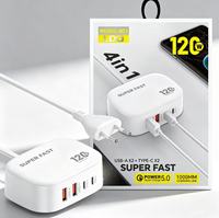Support de charge super rapide 120W avec 2 ports Type C + 2 ports USB, concentrateur de charge USB-C 120W, rallonge de prise de charge pour téléphone portable