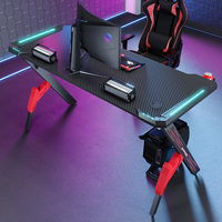 Table de jeu PC professionnelle moderne multifonctionnelle en bois avec éclairage LED et porte-gobelets pour bureaux