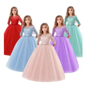 Halloween New Year Long Sleeve Lace Princess Dress Girl Host Performance Long Dress Autumn Winter Girls Dress