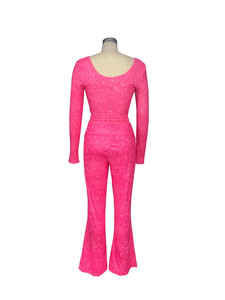 Thời Trang Của Phụ Nữ Hoạt Động Hai Mảnh Thiết Lập Rửa Dệt Kim Dài Tay Áo O-Cổ Bodysuit & Flare Quần Rắn Phong Cách Giản Dị Cho Mùa Đông - Product Image 6