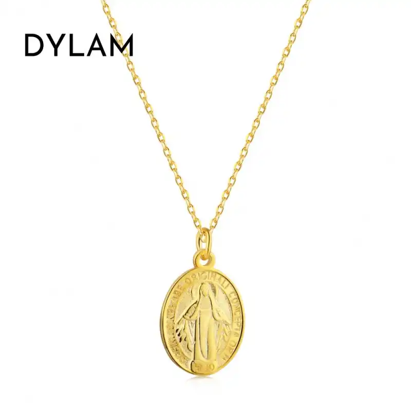Dylam 2022 Hotsale Tôn Giáo Độc Đáo Đồng Xu La Mã Mạ Vàng 18K Virgin Mary Hình Ảnh 925 Mặt Dây Chuyền Bạc