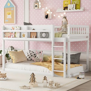 Cama Alta Doble sobre Doble, Ahorra Espacio para Niños y Adultos, Fácil de Montar, Cama Alta Segura para Niños Pequeños con Barandillas, Blanca - Product Image 1