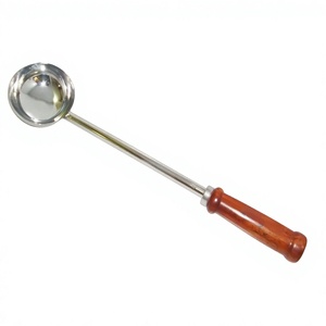 Cuchara de acero inoxidable con mango de madera, utensilio de cocina con tazón redondo - Product Image 1