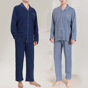 <span class=keywords><strong>Pyjama</strong></span> décontracté pour <span class=keywords><strong>homme</strong></span> tricoté sur mesure 2 pièces pour la maison ensemble à manches longues vêtements de détente de nuit d'hiver en coton côtelé ample vêtements de nuit pour hommes - Product Image 1