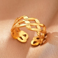 Cincin Geometris Stainless Steel Laris Manis Unisex Elegan Lapis Emas 18k Cincin Fashion untuk Kehidupan Sehari-hari Merk MID Model R-002