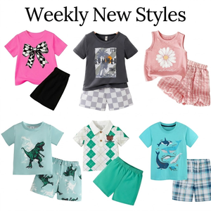 Ensembles de vêtements en coton pour enfants, t-shirt à manches courtes pour bébé garçon et fille avec short, motifs variés, vêtements d'été - Product Image 2