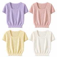 Pull en maille à col carré et manches courtes en dentelle, personnalisé ODM, pour femme, vêtements d'été, vente en gros