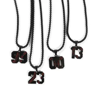 Boy Athletes Number Stainless Steel Black Gold Silver Chain 00-99 Number Charm Pendant Necklace for Men Basketball