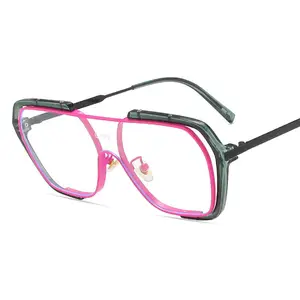 China Luxe Vrouw Lente 2022 Zonnebril Roze Frame Dubbele Brug Ronde Blauw Licht Bril Anti Blue Ray Bril Optische Frame