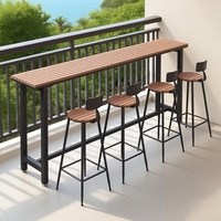 Ensemble table et chaises de bar en bambou pour extérieur, design mural long et étroit, idéal pour terrasse, balcon, cour, café