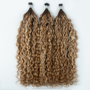 Extensiones de cabello humano con nano anillos, cabello virgen ruso, microenlaces, puntas completas, castaño claro rizado - Product Image 6