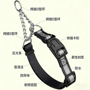 Custom <b>PVC</b> Dog Collar With Reflective <b>Strips</b> Waterproof Durable For Outdoor Walking Medium Size Solid Color Simple Style - Product Image 2